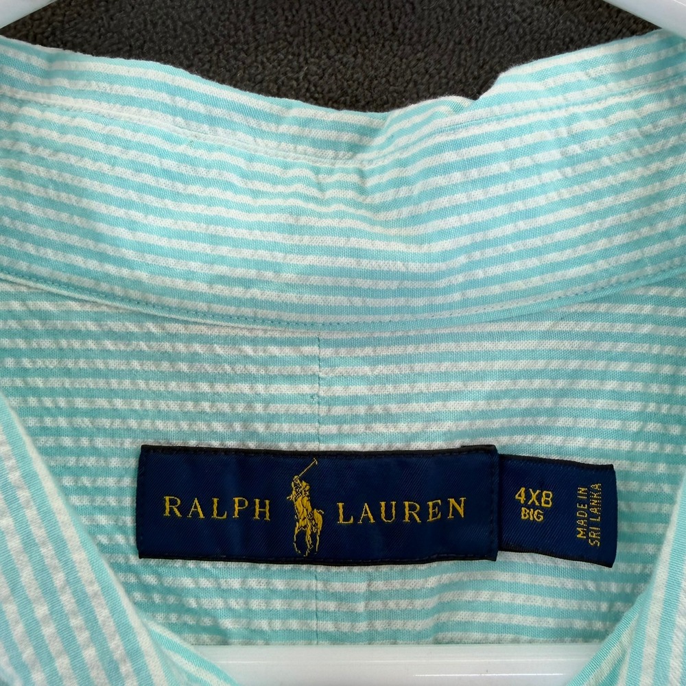 Ralph Lauren Mens 4XB Big Seersucker Short Sleeve Button Down Shirt Blue Stripe - Picture 3 of 16